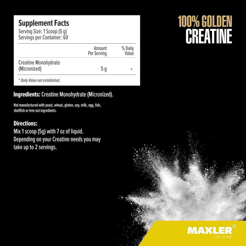 Maxler 100% Golden Creatine - Micronized Creatine Monohydrate Powder - Muscle Building Supplements - Pre/Post Workout Vegan Supplement - Gluten Free Unflavored Creatine Powder - 300 g 6