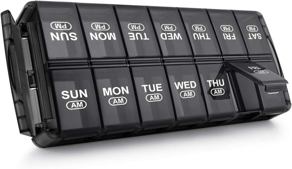 Sukuos Weekly Pill Organizer 7 Day 2 Times a Day, Quick Fill Daily Pill Box (AM PM), Extra Large Pill Cases for Vitamin/Fish Oil/Supplements, Arthritis Friendly, Easy to Clean 2
