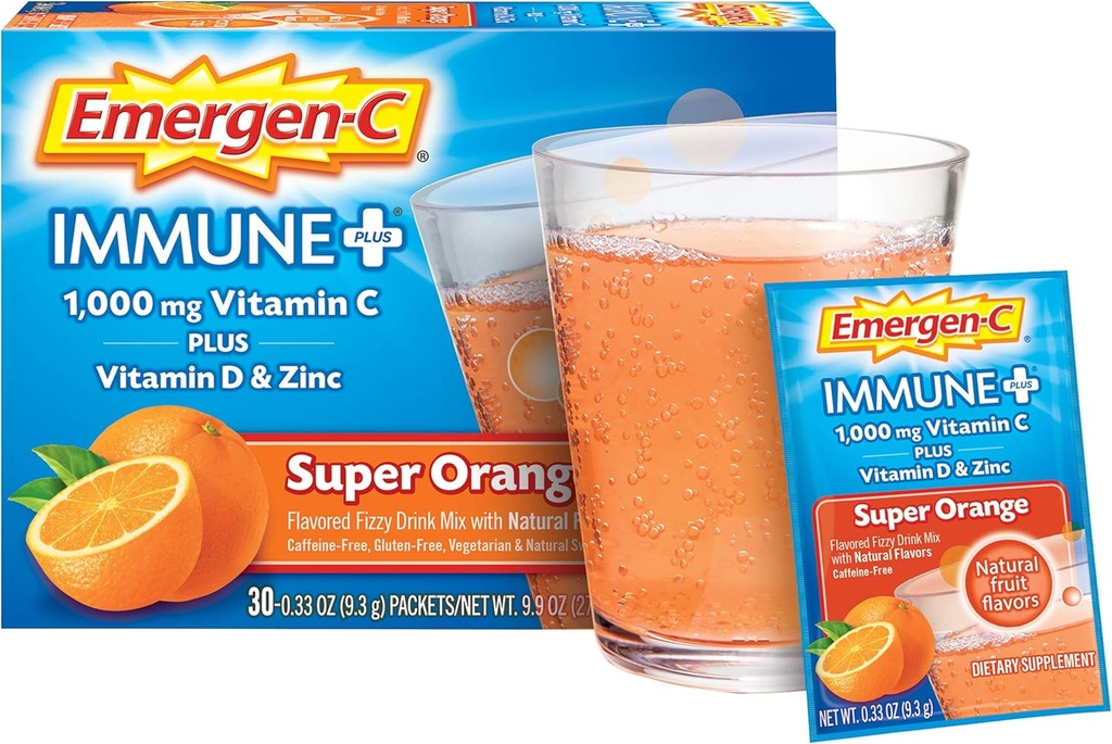 Emergen-C Immune+ 1000mg Vitamin C Powder, with Vitamin D, Zinc, Antioxidants and Electrolytes for Immunity, Immune Support Dietary Supplement, Super Orange Flavor - 30 Count/1 Month Supply 5