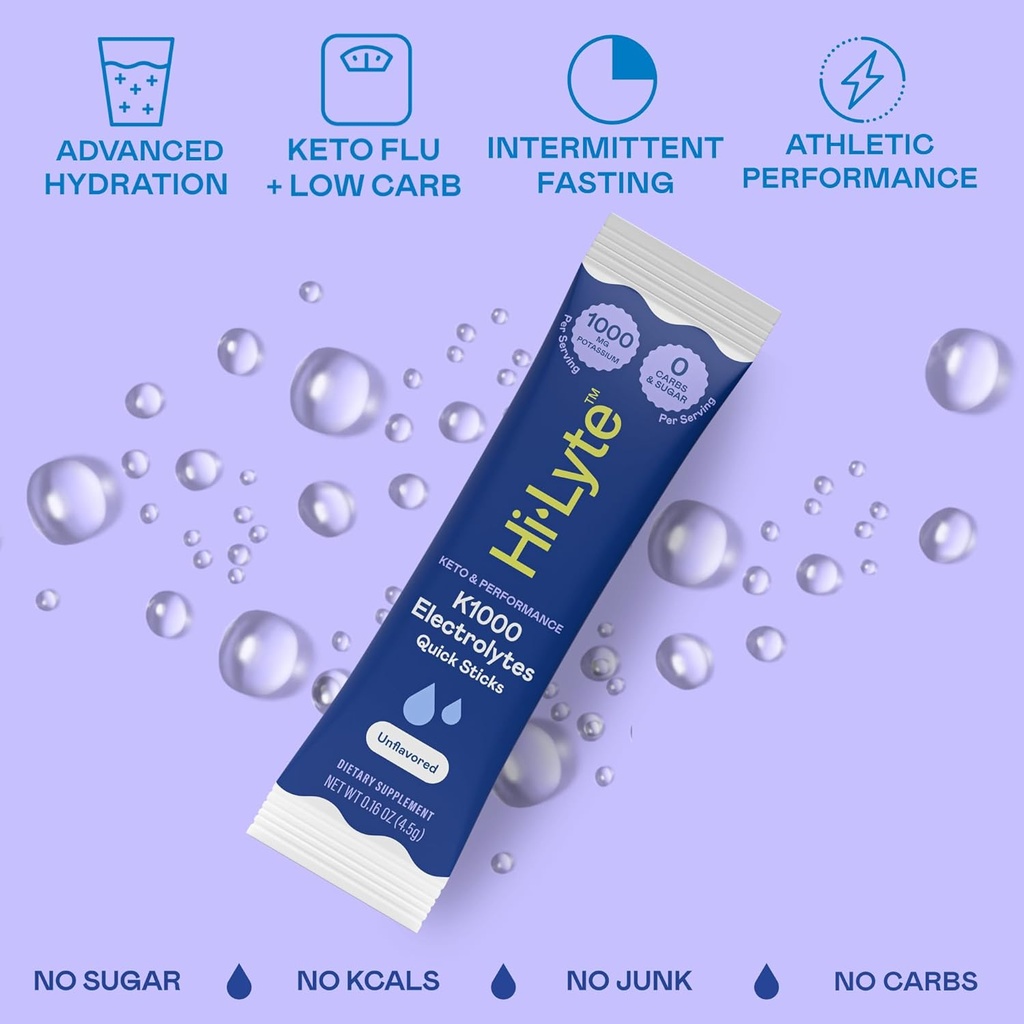 Hi-Lyte K1000 Electrolytes Sticks Unflavored Keto & Performance, 30 Servings 5