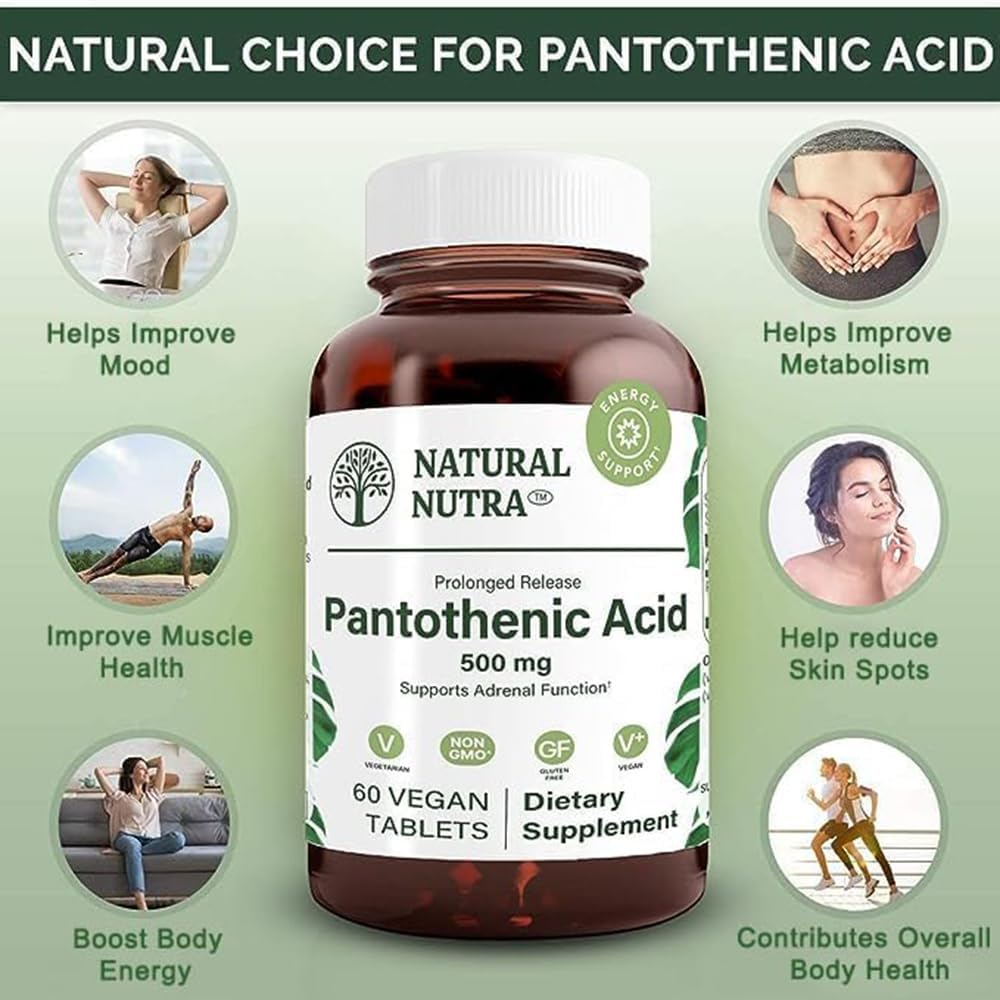 Natural Nutra Time Release Pantothenic Acid 500 mg, Vitamin B5 Supplement Helps Break Down Fat and Carbohydrates, Metabolism and Energy, Improve Muscle Health, 60 Vegetarian Tablets (2 Pack) 4
