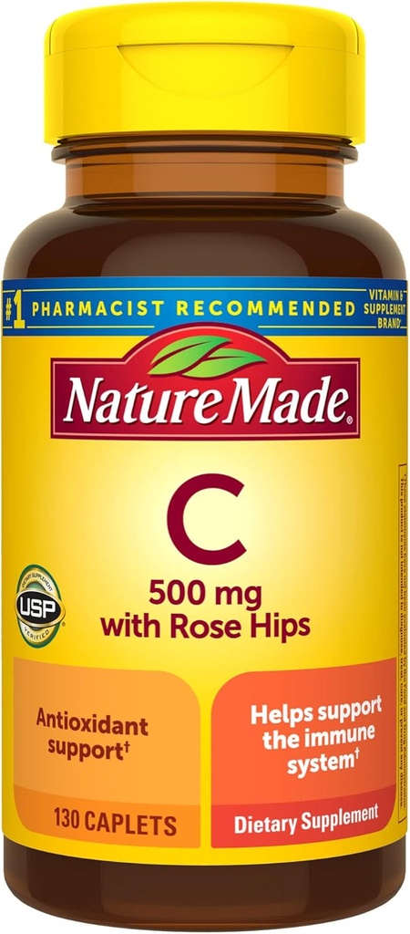 Nature Made Vitamin C 500 mg Caplets, for Immune Support, Gluten Free 100 Count (Pack of 3) 5