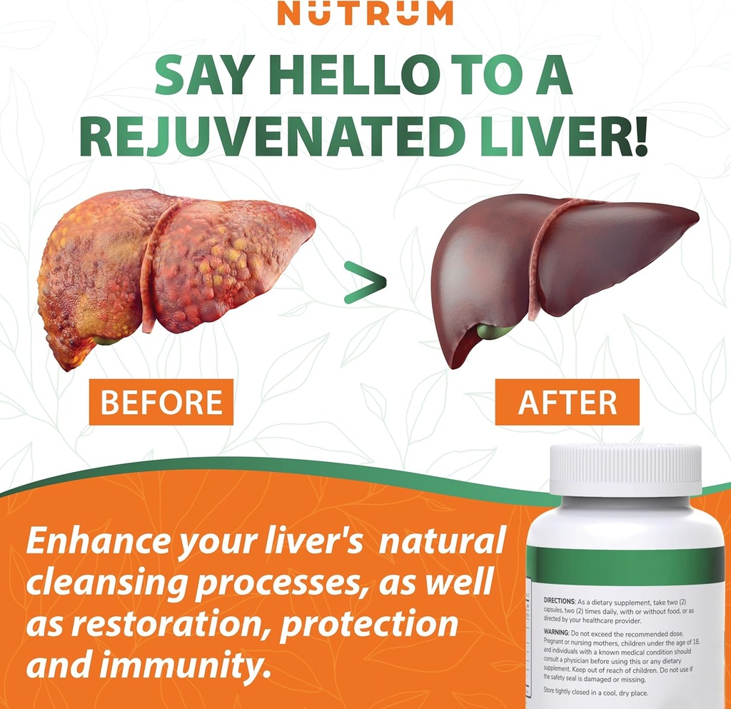 Liver Cleanse and Detox Health Support Supplement by Nutrum, Vegan Liver Formula, Natural Herbal Liver Renewal with Vitamin C, Milk Thistle, Support for Bad Breath, Acne, Low Energy, 60 Capsules 5