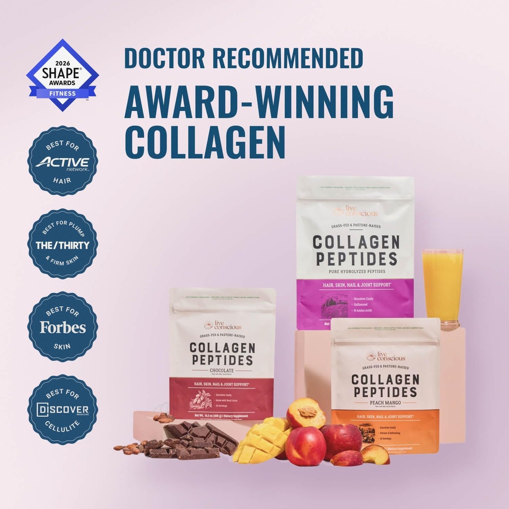 Live Conscious Collagen Peptides Powder Unflavored Packets-Hydrolyzed Collagen Powder-Hair, Skin, Nail, & Joint Support-Type I & III Grass-Fed Collagen Supplements for Women and Men - Pack of 20 (2Pk) 5
