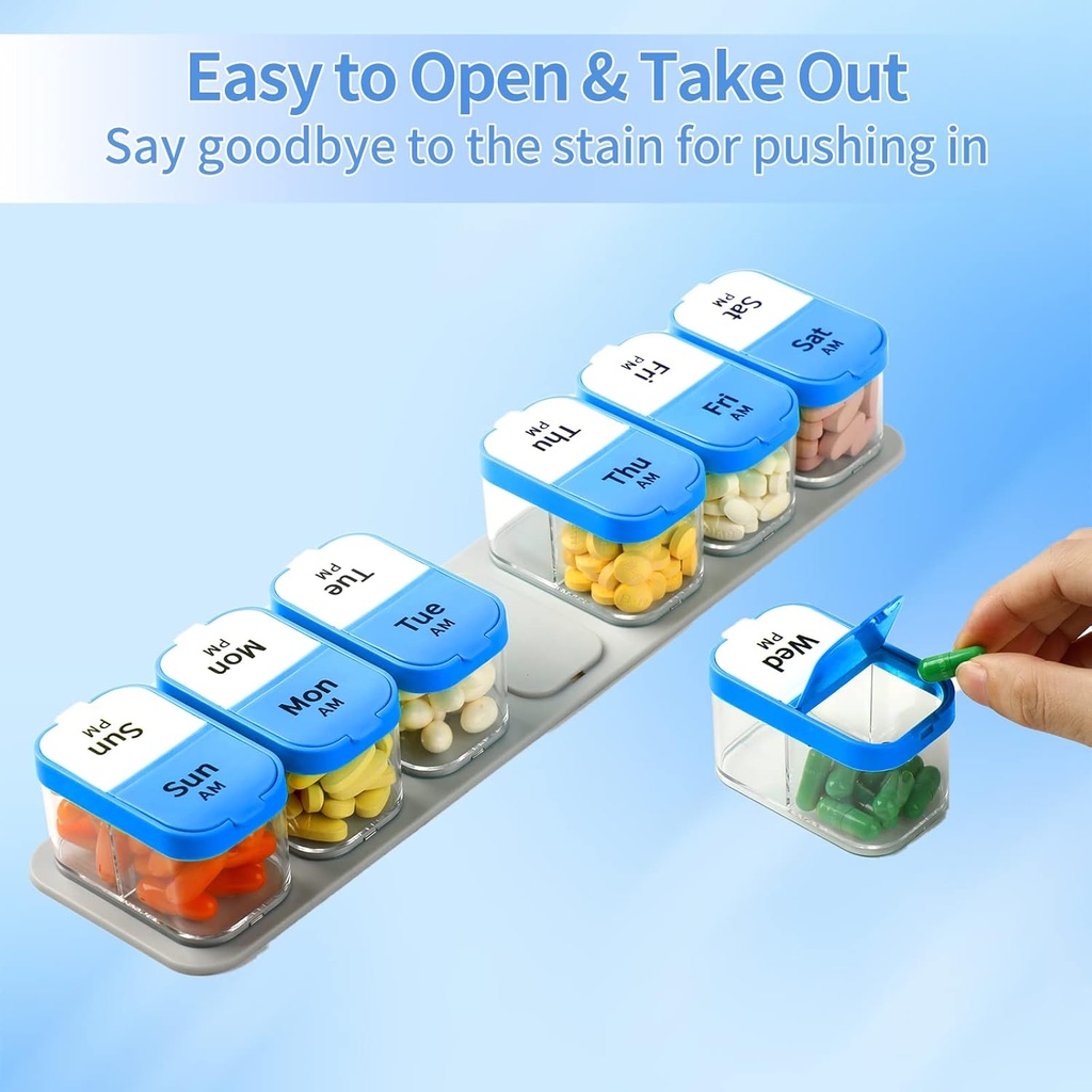 Daviky Pill Organizer, Large Daily Pill Organizer, XL Pill Box 2 Times a Day, Extra Large Weekly Pill Organizer Twice a Day, Pill Cases Organizers 7 Day AM PM, Large Pill Box Pill Holder 6