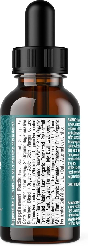 Ancient Nutrition Herbal Apple Cider Vinegar Supplement with Superfood & Antioxidants, Organic Apple Cider Vinegar Tincture, USDA Certified Organic, Vegan, Gluten-Free, 2 oz, 30 Servings 3