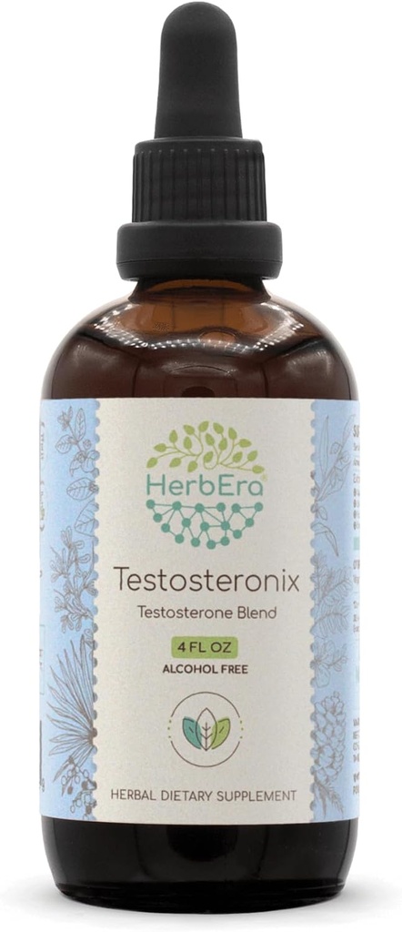 HerbEra Testosteronix B120 Alcohol-Free Extract, Concentrated Liquid Drops: Ashwagandha, Tribulus Fruit, Saw Palmetto Berry, Cardamom Pods, Barrenwort, Fenugreek. Pine Pollen. Testosterone Blend 4 Oz 2