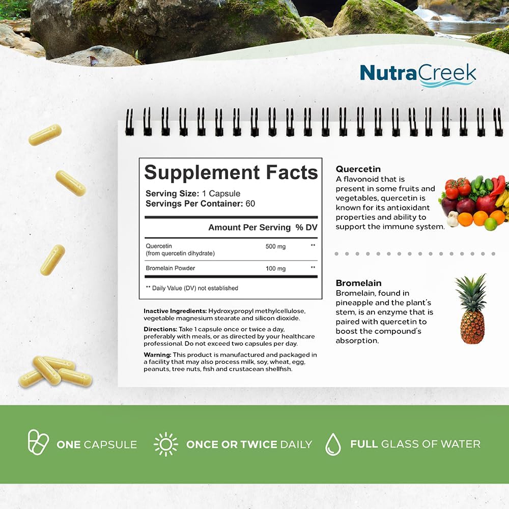 Quercetin Supplement | 1-2 Month Supply of Quercetin 500mg with Bromelain to Help Absorption. Quercetin and Bromelain for Immune System Support & Seasonal Support | 60 Capsules 4