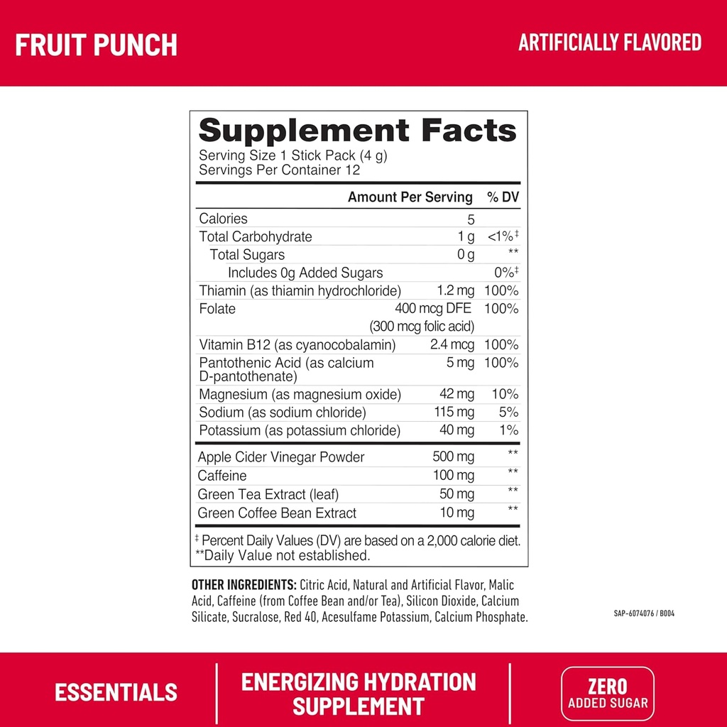 SlimFast Hydration Packets, Intermittent Fasting Electrolytes, Drink Mix Packets, Intermittent Fasting Powder, Energy Powder Drink Mix, Caffeine, Electrolytes for Hydration, Fruit Punch (12 Count) 5