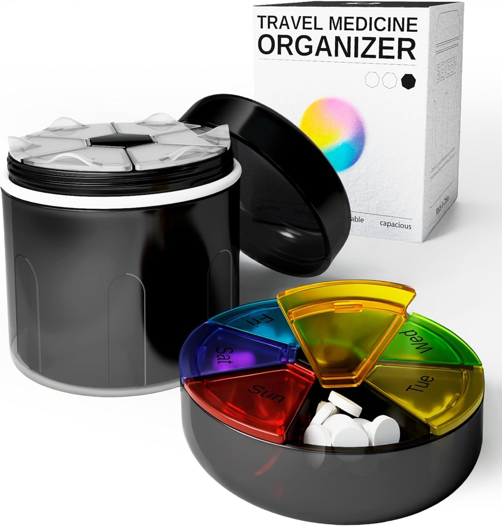 Large Supplement Organizer Bottle - Pill Dispenser 2 in 1 - Big Vitamin Holder and Portable Magnetic Pill Box with 7 Compartments Medication Storage Container Sorter with Labels Travel Medicine Case 2