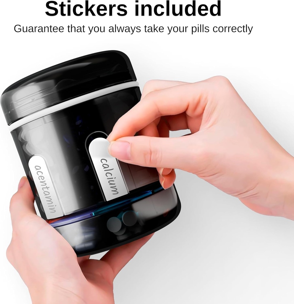 Large Supplement Organizer Bottle - Pill Dispenser 2 in 1 - Big Vitamin Holder and Portable Magnetic Pill Box with 7 Compartments Medication Storage Container Sorter with Labels Travel Medicine Case 6