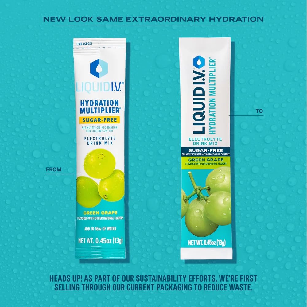 Liquid I.V.® Hydration Multiplier Sugar-Free - Green Grape | Electrolyte Powder Drink Mix | 3 Pack (42 Servings) 5