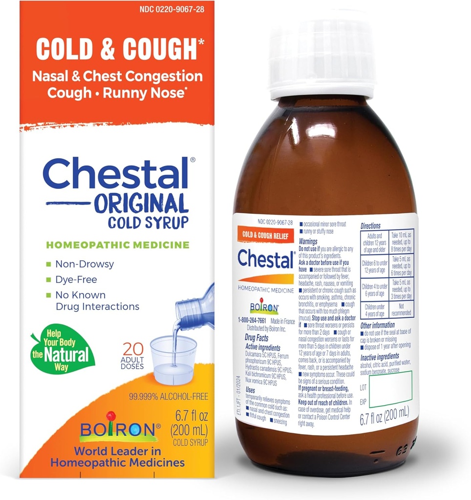 Boiron Chestal Adult Cold and Cough Syrup for Nasal and Chest Congestion, Runny Nose, and Sore Throat Relief - 6.7 Fl oz 2
