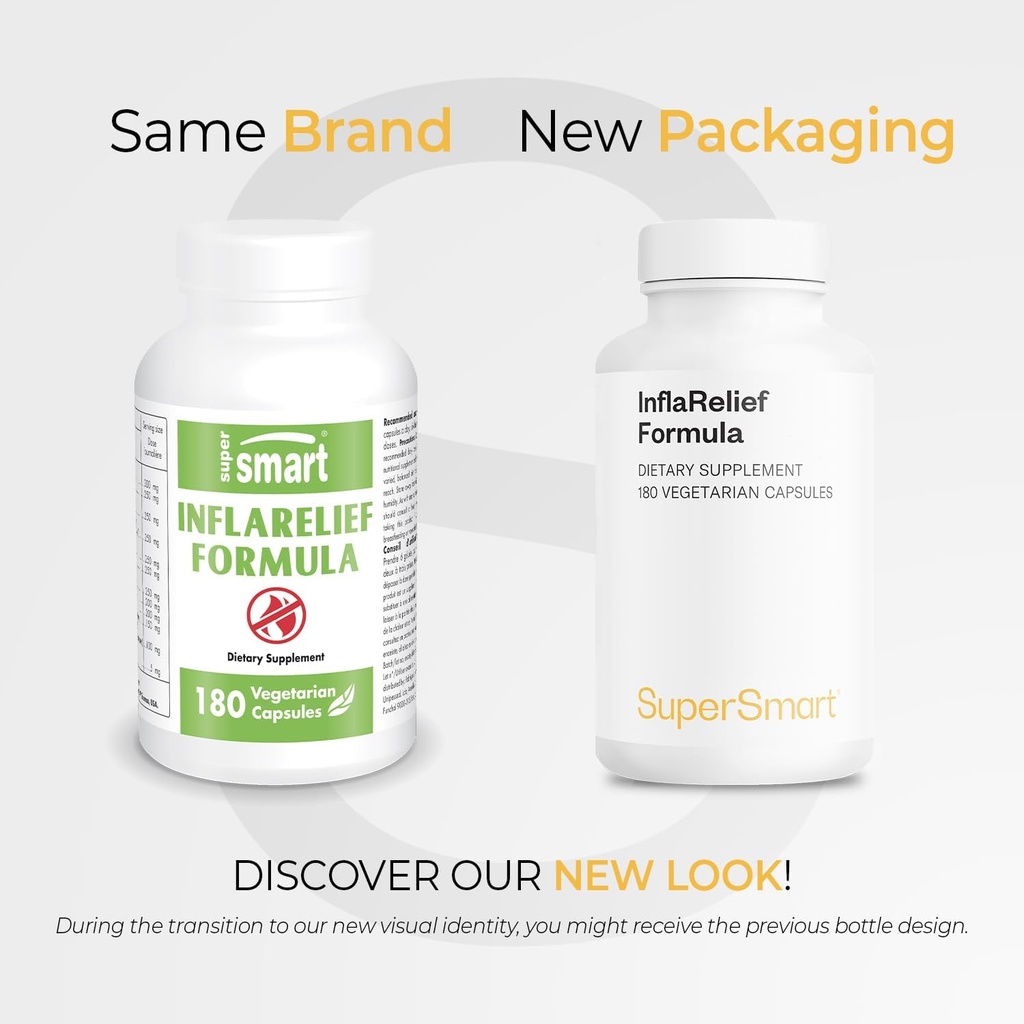 Supersmart - InflaRelief Formula - with Tumeric Curcumin, Bioperine, Quercetin & Bromelain | Non-GMO & Gluten Free - 180 Vegetarian Capsules 3