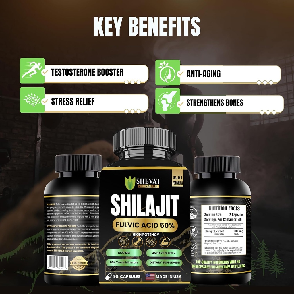 90 Shilajit Capsules for Men & Women 22000mg with 50% shilajit Fulvic acid organic Himalayan Natural Shilajit for Men Pure Shilajit Extract 85+Trace Mineral Supplements for Women Energy Boost-USA Made 4