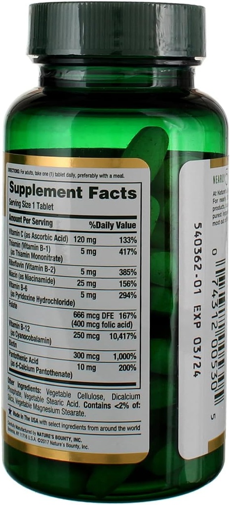 Nature's Bounty B-Complex with Folic Acid Plus Vitamin C Tablets 125 Tablets (Pack of 2) 3