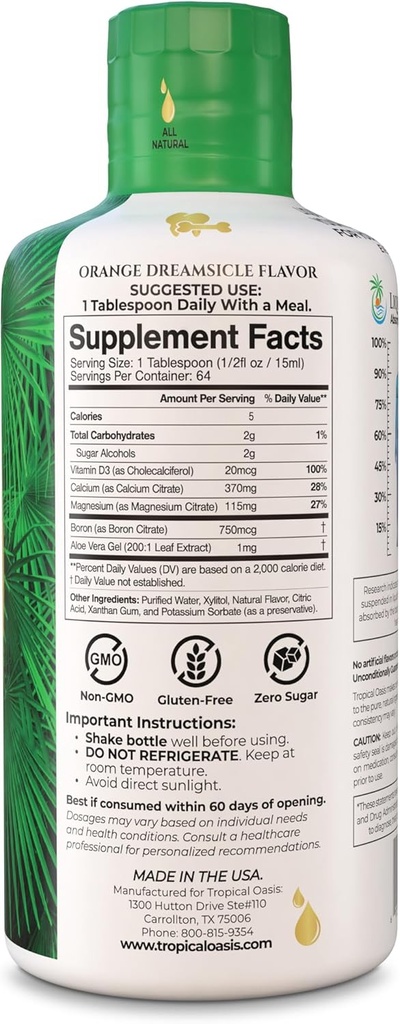 Tropical Oasis Liquid Calcium Magnesium | Promotes Strong Bones & Healthy Teeth | 98% Max Absorption | 32 Fl Oz, 64 Serv 3