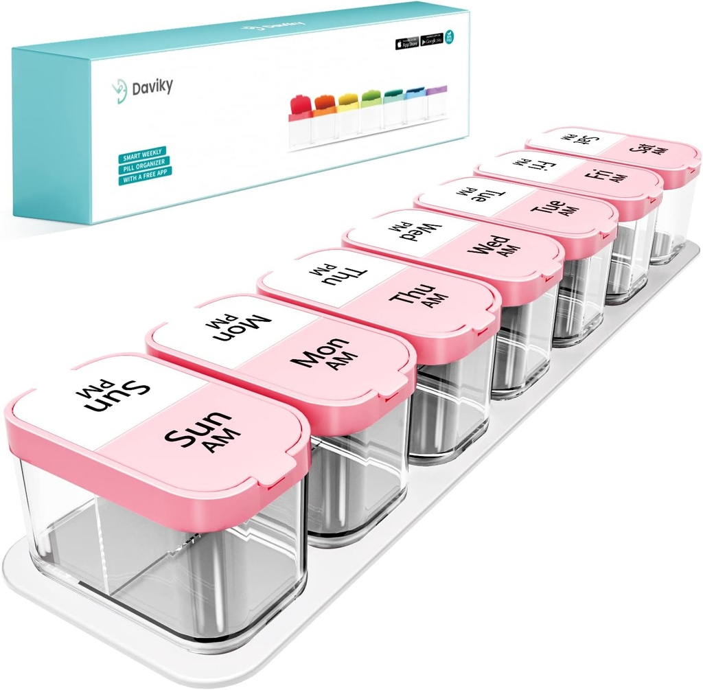 Daviky Extra Large Pill Organizer Weekly, XL Medicine Pill Organizer 2 Times a Day, Big Pill Box 7 Day AM PM for Vitamins, Supplements and Medication 2