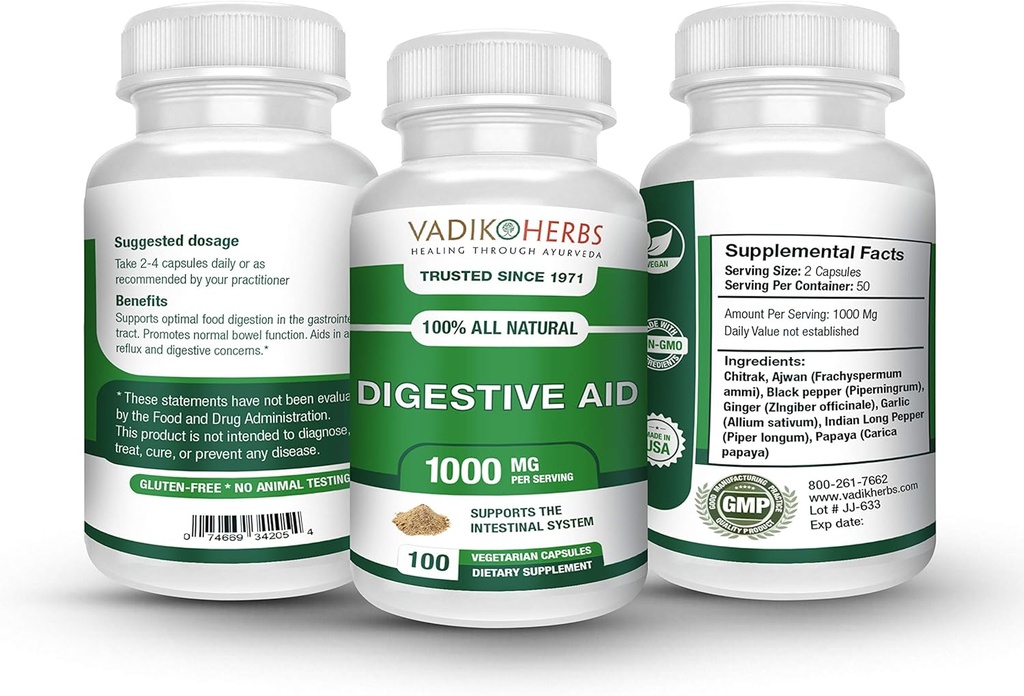 Certified Organic Vadik Herbs Digestive Aid Herbal Dietary Supplement | Supports to Intestinal System, Promotes Normal Bowel Function (3 Pack) 3