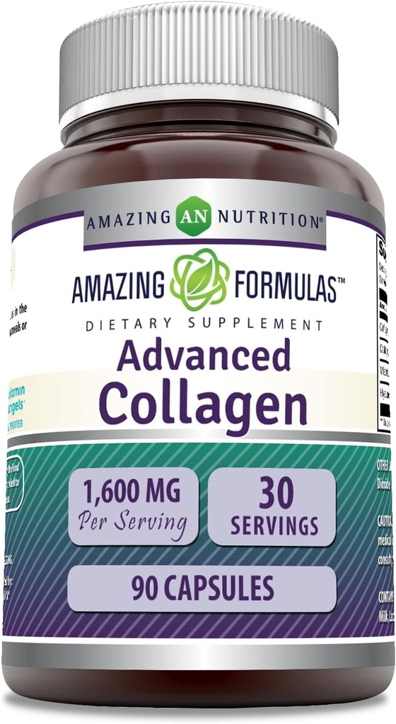 Amazing Formulas Advanced Collagen Supplement | Collagen Type I, II & III with Vitamin C & Hyaluronic | 1600 Mg Per Serving | 90 Capsules | Non-GMO | Gluten-Free | Made in USA 2
