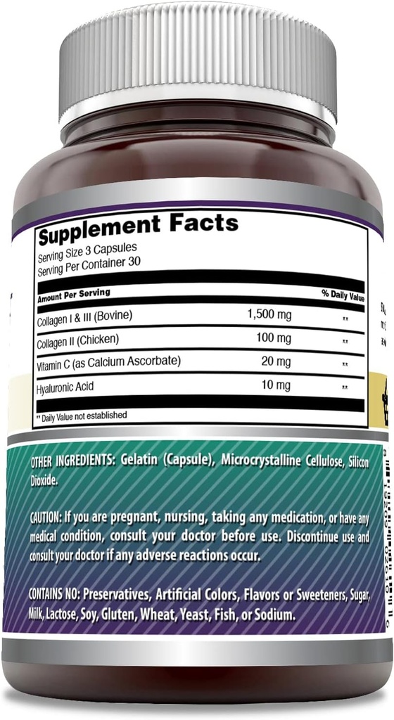 Amazing Formulas Advanced Collagen Supplement | Collagen Type I, II & III with Vitamin C & Hyaluronic | 1600 Mg Per Serving | 90 Capsules | Non-GMO | Gluten-Free | Made in USA 3