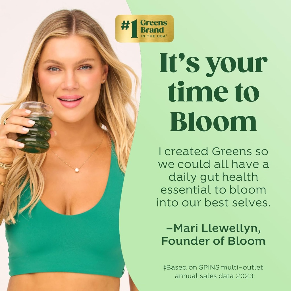 Bloom Nutrition Superfood Greens Powder Stick Packs, Digestive Enzymes with Probiotics and Prebiotics, Gut Health, Bloating Relief for Women, Chlorella, Green Juice Mix, 18 SVG, Tropical Variety 6