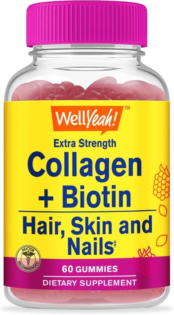WellYeah Collagen with Biotin Gummies - Supports Skin, Hair, Nail Health, Joint Function, Bone Density, Muscle Growth, Cognitive Performance - Gluten Free, GMO Free - 60 Count 2
