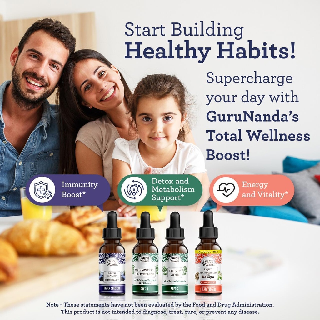 GuruNanda Total Wellness Boost with Liquid Ashwagandha, Black Seed Oil & GutCleanse - Helps with Immunity and Mind Care 3
