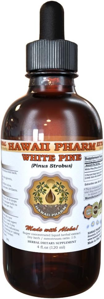 White Pine Liquid Extract, White Pine (Pinus Strobus) Bark Powder Tincture, Herbal Supplement, Hawaii Pharm, Made in USA, 2x4 fl.oz 6