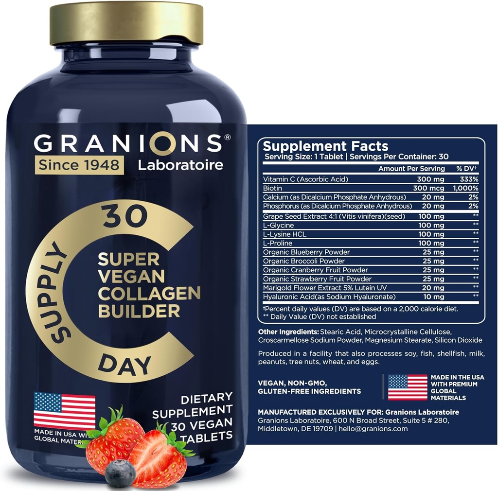 Vegan Collagen Supplements for Women and Men - Plant Based Collagen Boost Tablets - Beauty Booster Vegan Biotin, Hyaluronic Acid, Amino Acids, Organic Collagen Peptides - 30 Collagen Vegan Pills 2