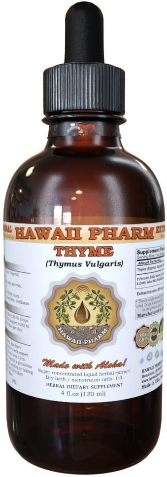 Thyme Liquid Extract, Organic Thyme (Thymus Vulgaris) Tincture, Herbal Supplement, Hawaii Pharm, Made in USA, 2x4 fl.oz 6