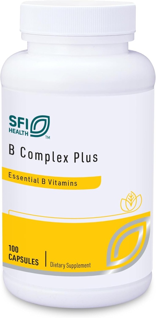 Klaire Labs SFI Health B Complex Plus - High Potency B Vitamin Complex with B12 Methylcobalamin, B6 & Metafolin Folate - Energy, GI Tract & Brain Health Support - Hypoallergenic (100 Capsules) 2