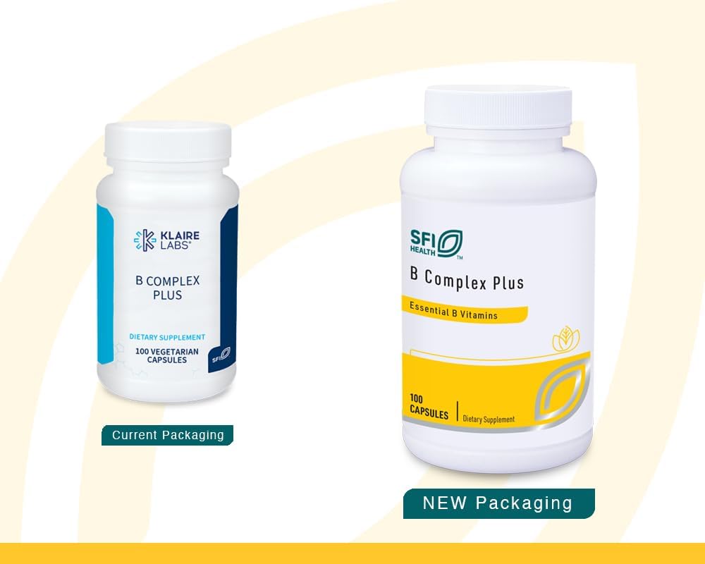 Klaire Labs SFI Health B Complex Plus - High Potency B Vitamin Complex with B12 Methylcobalamin, B6 & Metafolin Folate - Energy, GI Tract & Brain Health Support - Hypoallergenic (100 Capsules) 3