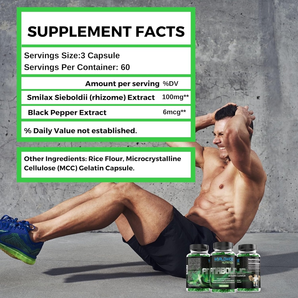 Worldwide Nutrition Anabolic Accelerator – Daily Supplement for Men – 180 Capsules – Supports Energy, Workout Recovery & Muscle Health 3