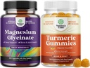 Bundle of Pure Magnesium Glycinate 400mg Per Serving for Mood Sleep and Relaxation 240ct and Turmeric Gummies for Adults Peach Flavor - Extra Strength Joint Support Gummies 2