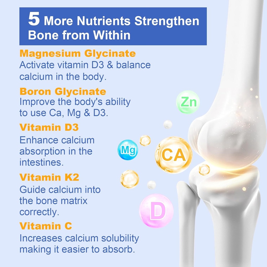 2 Pack Liposomal Calcium AKG Supplement 1500mg with Vitamin D3 & K2 for Women & Men, Calcium Supplement with Magnesium Glycinate, Boron, Probiotics & Vitamin C for Bone Strength & Energy, 240 Softgels 6