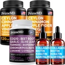 Liquid Collagen Biotin (2pk), Ceylon Cinnamon (2pk), and Nitric Oxide (1pk) Supplement Bundle - Potent Vitamins for Hair, Skin, Nails, Heart, Metabolism, & Lipid Support - Non-GMO, Vegan, Gluten-Free 2