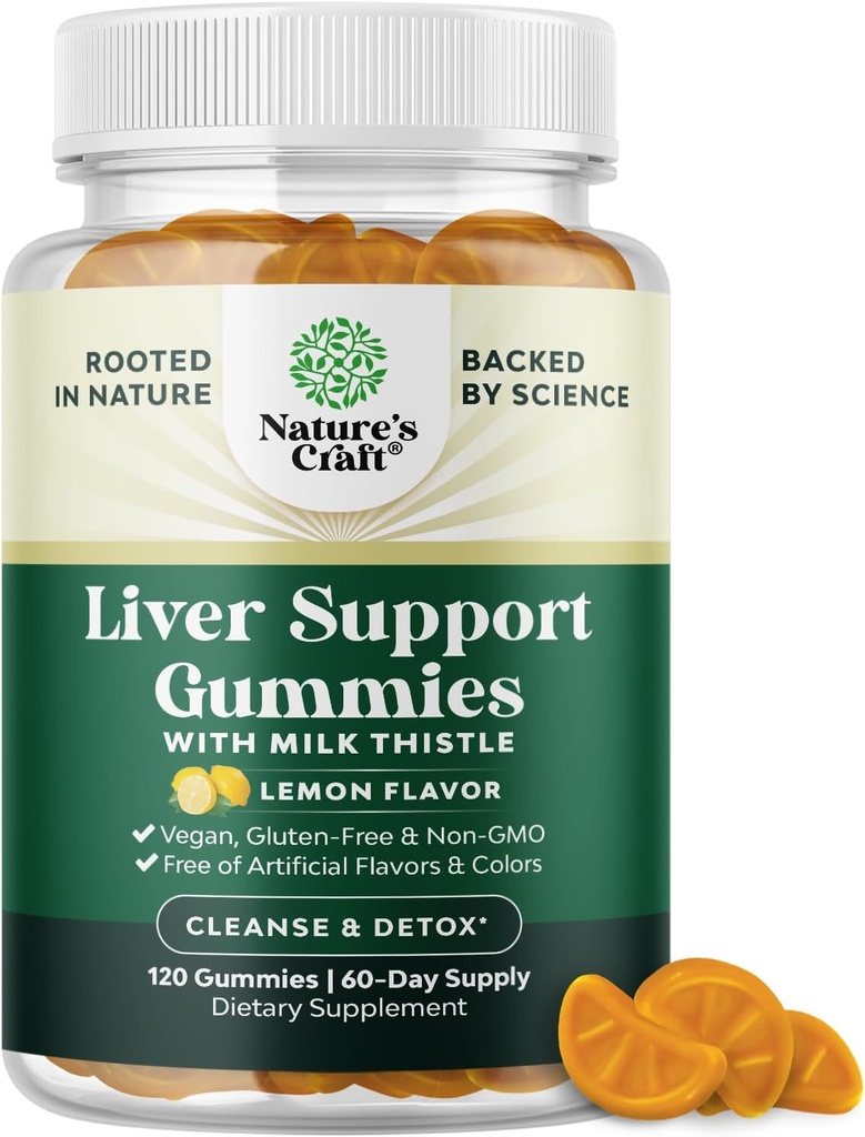 Natures Craft Cleansing Herbal Liver Detox Gummies Liver Support Milk Thistle Gummies with Artichoke Extract Turmeric Curcumin and L-Carnitine - Vegan and Non-GMO - Sweet Lemon (60 Servings) 2