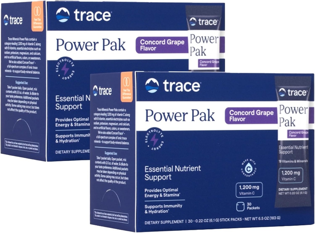 Trace Minerals Power Pak - Daily Health Supplement with Vitamins & Minerals - Supports Immune Health & Hydration - Concord Grape (60 Servings) 2
