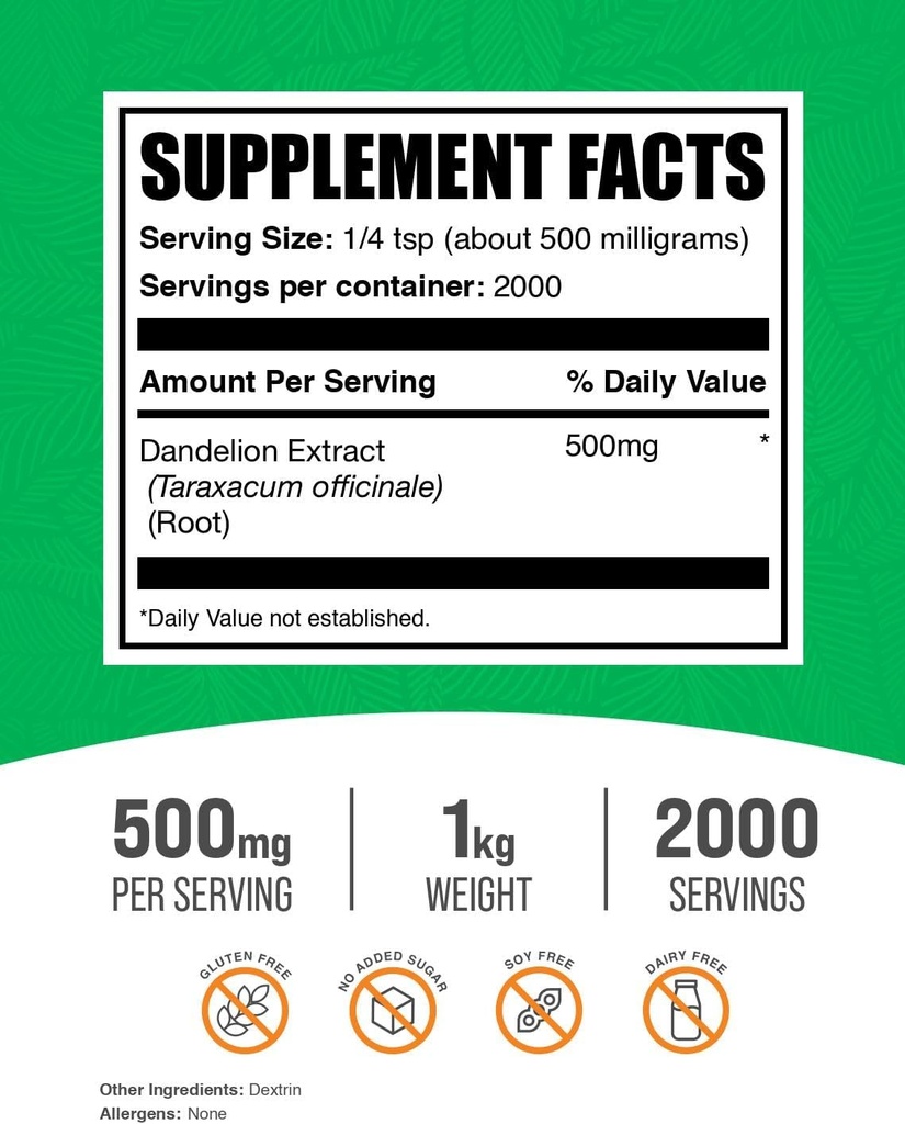BulkSupplements.com Dandelion Root Extract Powder - Dandelion Root Supplement, Herbal Supplement - Vegan & Gluten Free, 500mg per Serving, 250g (8.8 oz) (Pack of 1) 3