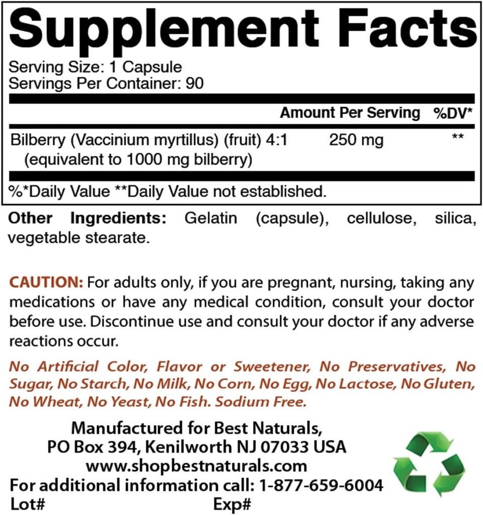 Best Naturals Bilberry 1000 Mg 90 Capsules (90 Count (Pack of 3)) 3