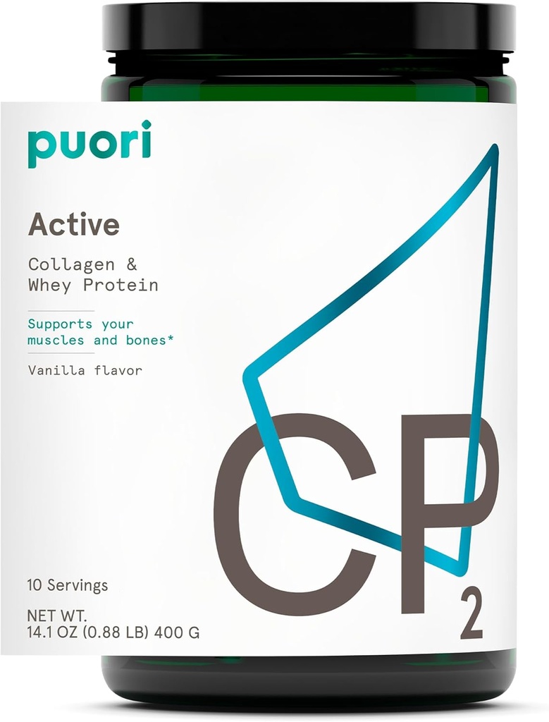 Puori Whey Protein Powder with Collagen, CP2 Active, Pasture Raised, Grass-Fed & Non-GMO - 100% Natural and Pure for Muscle Growth - 14.8G Protein 0.88lbs 2