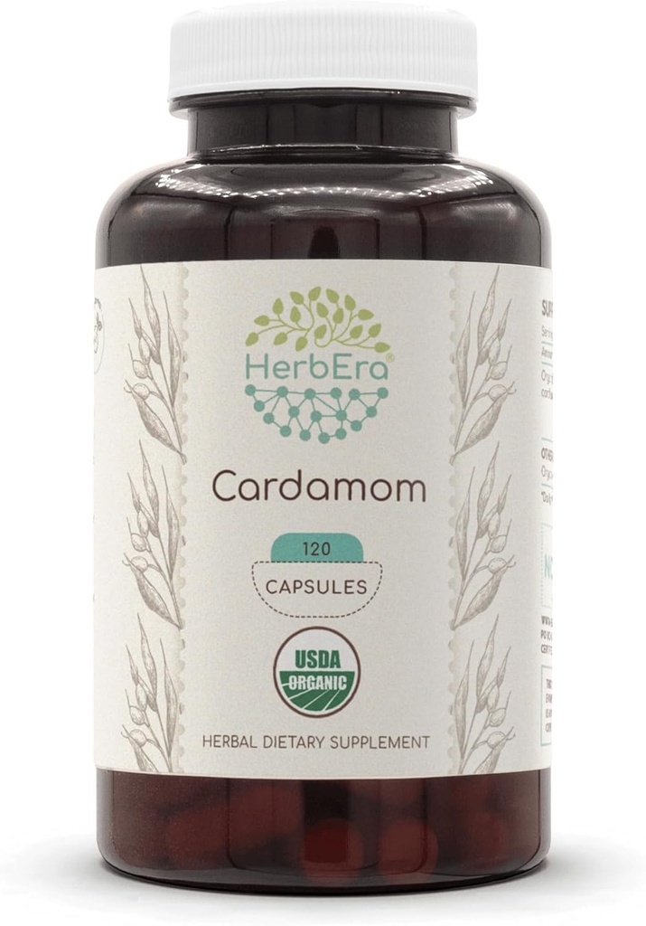 HerbEra Cardamom USDA Organic 60 Capsules | Natural Herbal Supplement | Certified Organic Vegetarian Capsules and Organic Cardamom (Elettaria cardamomum) Dried Pod (60 Capsules) 6