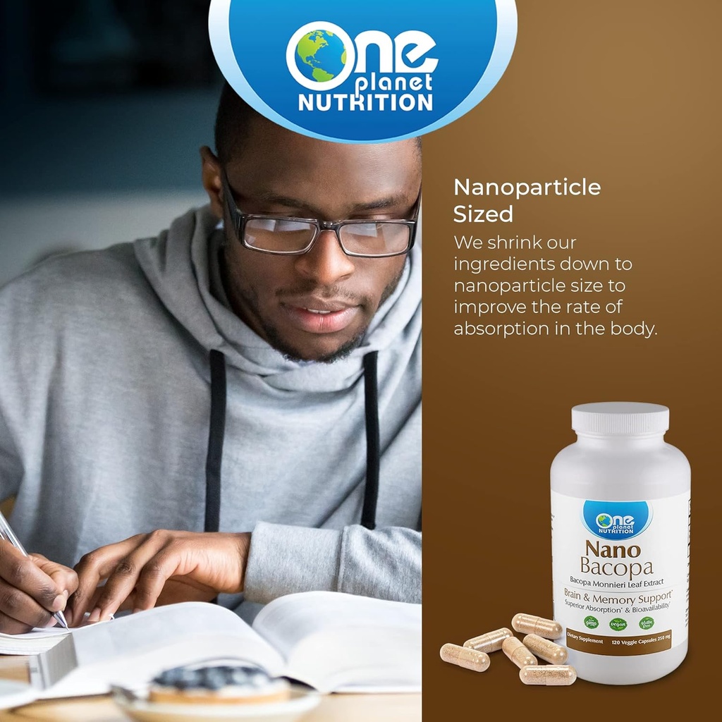 One Planet Nutrition Nano Bacopa 250 mg Veggie Capsules (120 Servings), Bacopa monnieri Extract, Nano for Easy Absorption, Enhances Memory & Focus, Non-GMO, Vegan, Gluten-Free 4