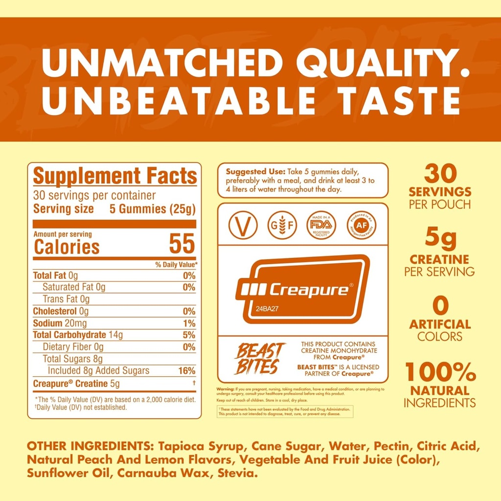BEAST BITES - Creatine Infused Gummies - 5g Creapure Creatine Monohydrate Per Serving - NSF Certified for Sport - 30 Servings 6