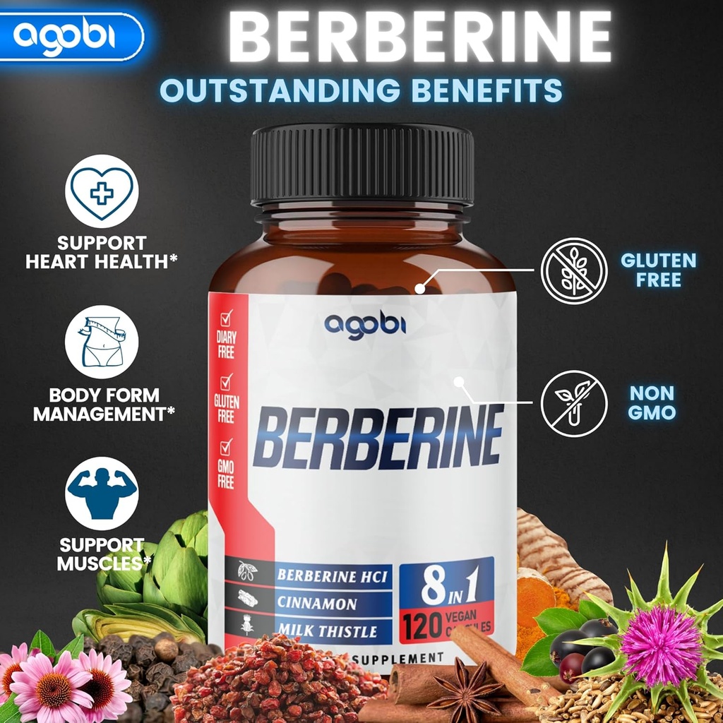 agobi 120 Capsules - Berberine Supplement with Ceylon, Milk Thistle, Turmeric, Elderberry & Black Pepper - 4 Month Supply 4