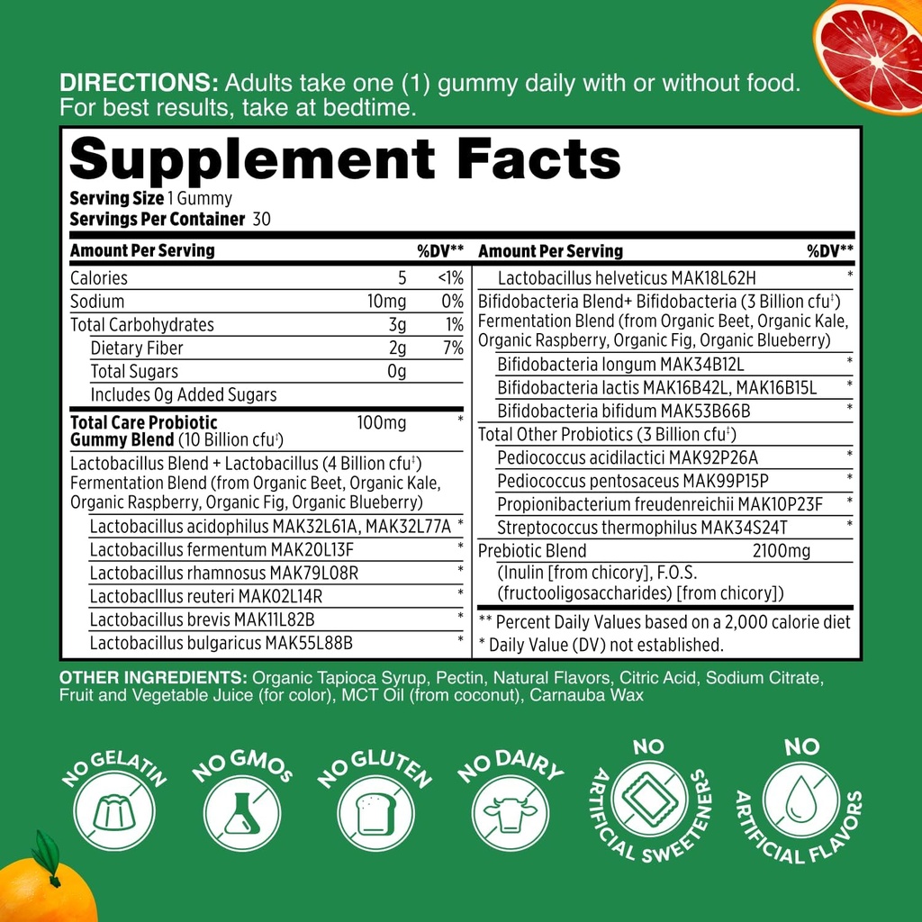 Total Care Probiotic + Prebiotic + Postbiotic Gummies - Peach Mango 30ct 5