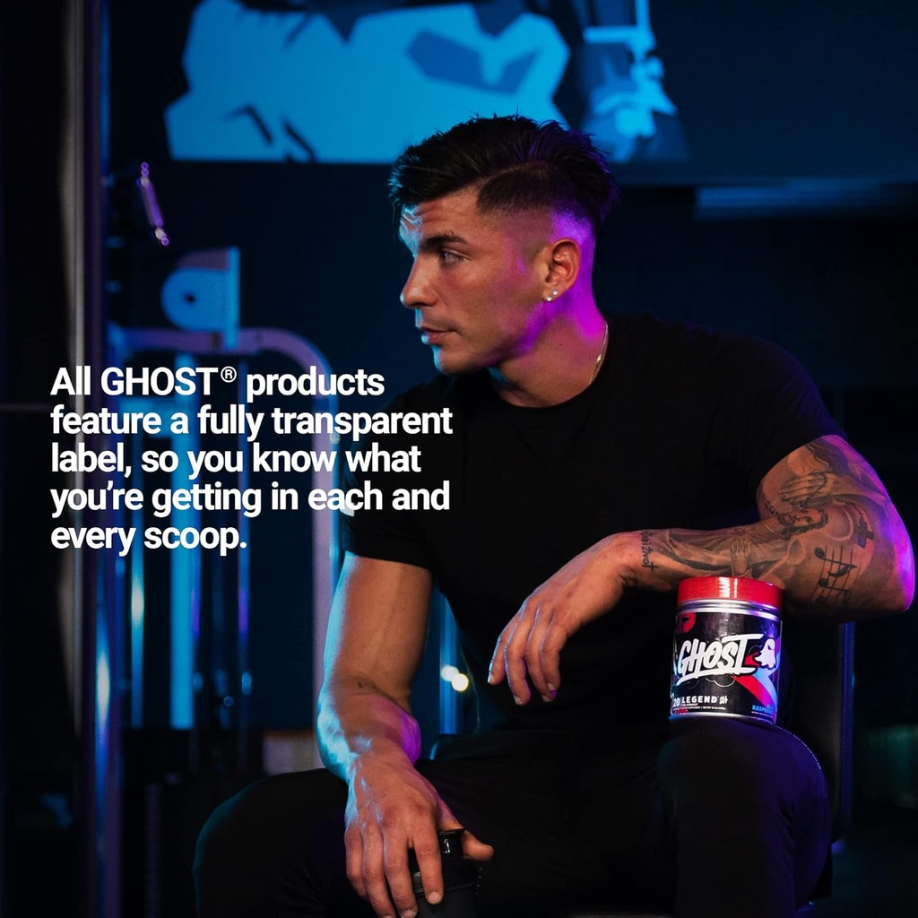 GHOST Legend All Out Pre-Workout Powder, Blue Raspberry - 20 Servings - Pre-Workout Supplement for Men & Women - Energy & Pumps - Caffeine, L-Citrulline, & Beta Alanine Blend - Sugar Free 6