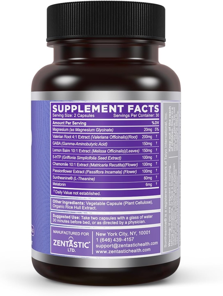 Zentastic Sleep Aid - Non Habit Forming for Healthy Sleep - Melatonin, Valerian, Suntheanine, Magnesium, Herbals, & More - Natural Sleep Aid for Adults - Sleeping Pills - Made in USA, 60 Capsules 3