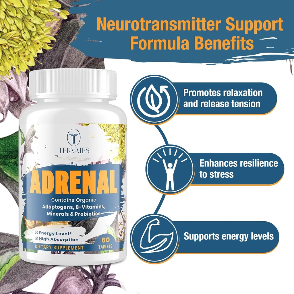 Adrenal Support Adaptogens Herbs Supplements - Cortisol Supplement with Rhodiola Rosea, Ashwagandha, Holy Basil and Eleuthero-Mood and Energy Support for Women & Men-Non-GMO, 120 Vegan Tablets 5